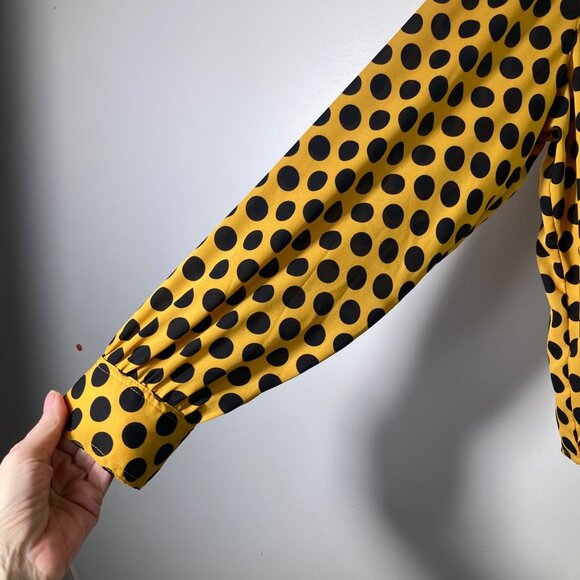 Womens Worthington V Neck Tie Polka Dot Blouse Gold Black XL Polyester‎ - Picture 5 of 11
